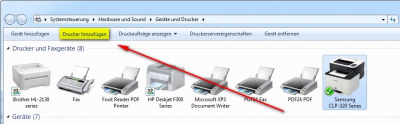 Windows 7: Geräte und Drucker - Drucker hinzufügen
